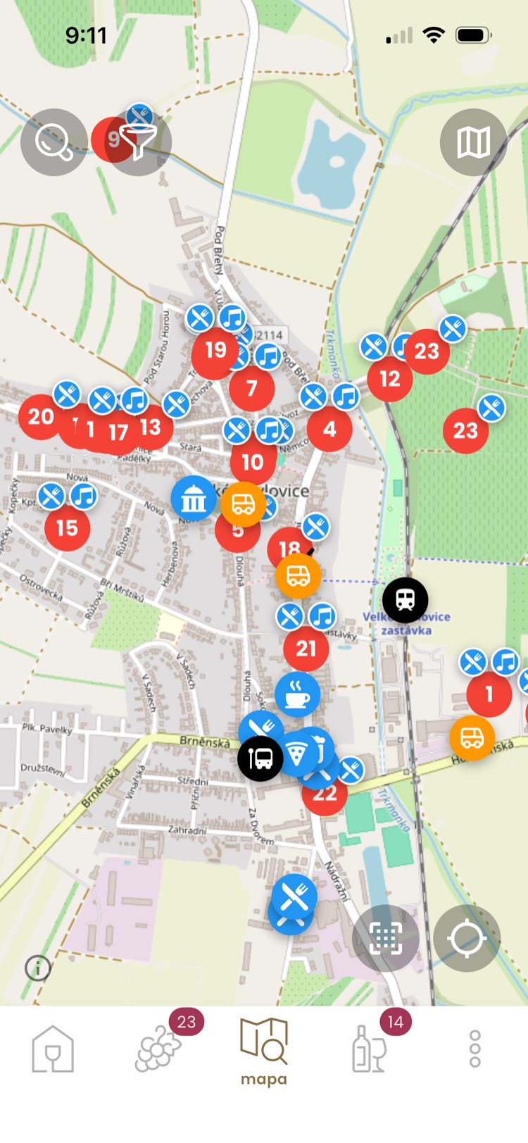 Mapa akce včetně vín, občerstvení a programu