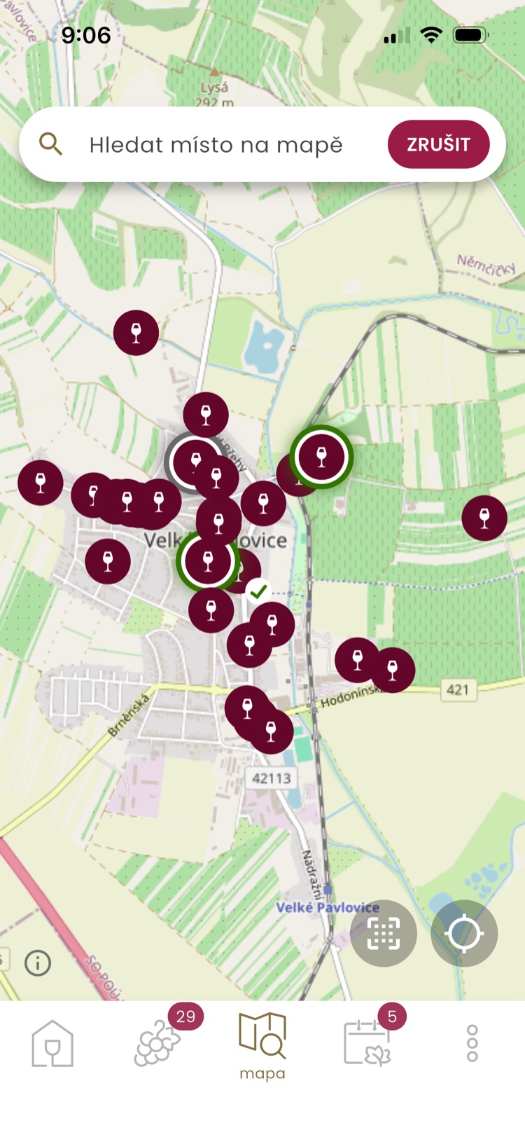 Mapa vinařství a sklepů v okolí